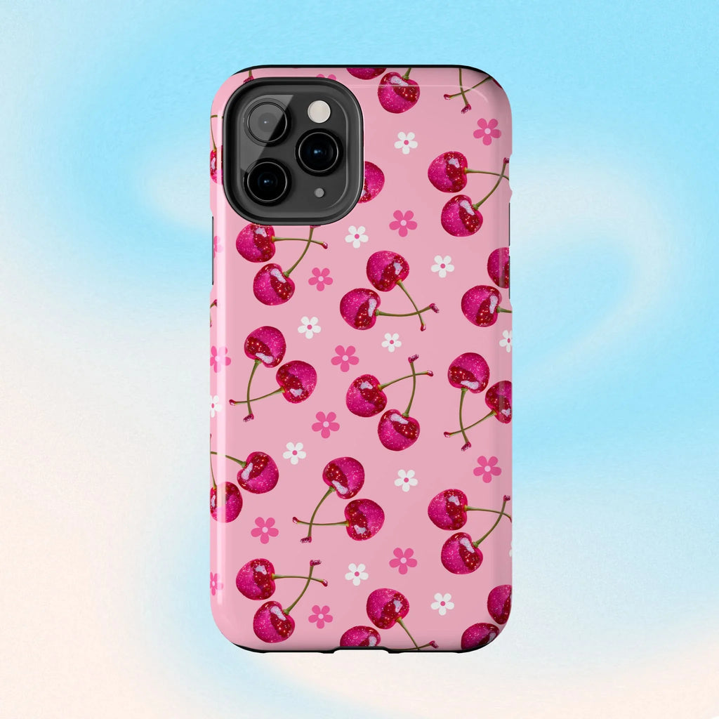 Pink Cherry Sparkle Pattern Tough Phone Case (Apple & Android) - Pink Sweetheart