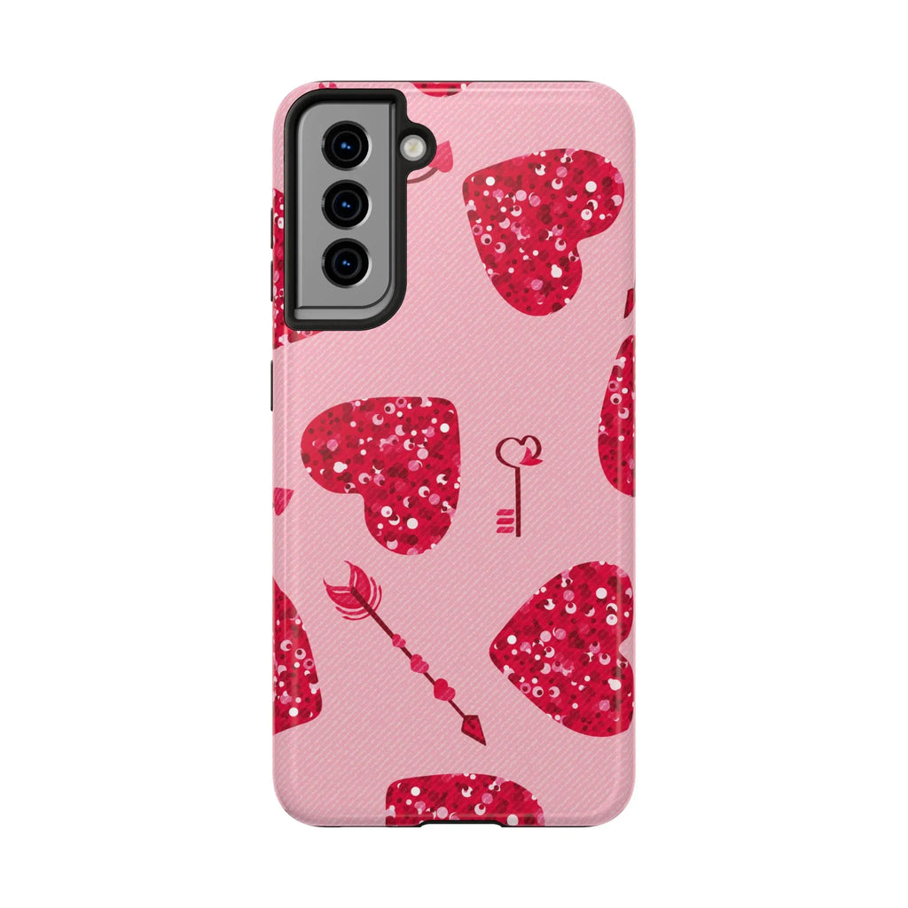 Sparkling Red Hearts Phone Case (Apple & Android) - Pink Sweetheart