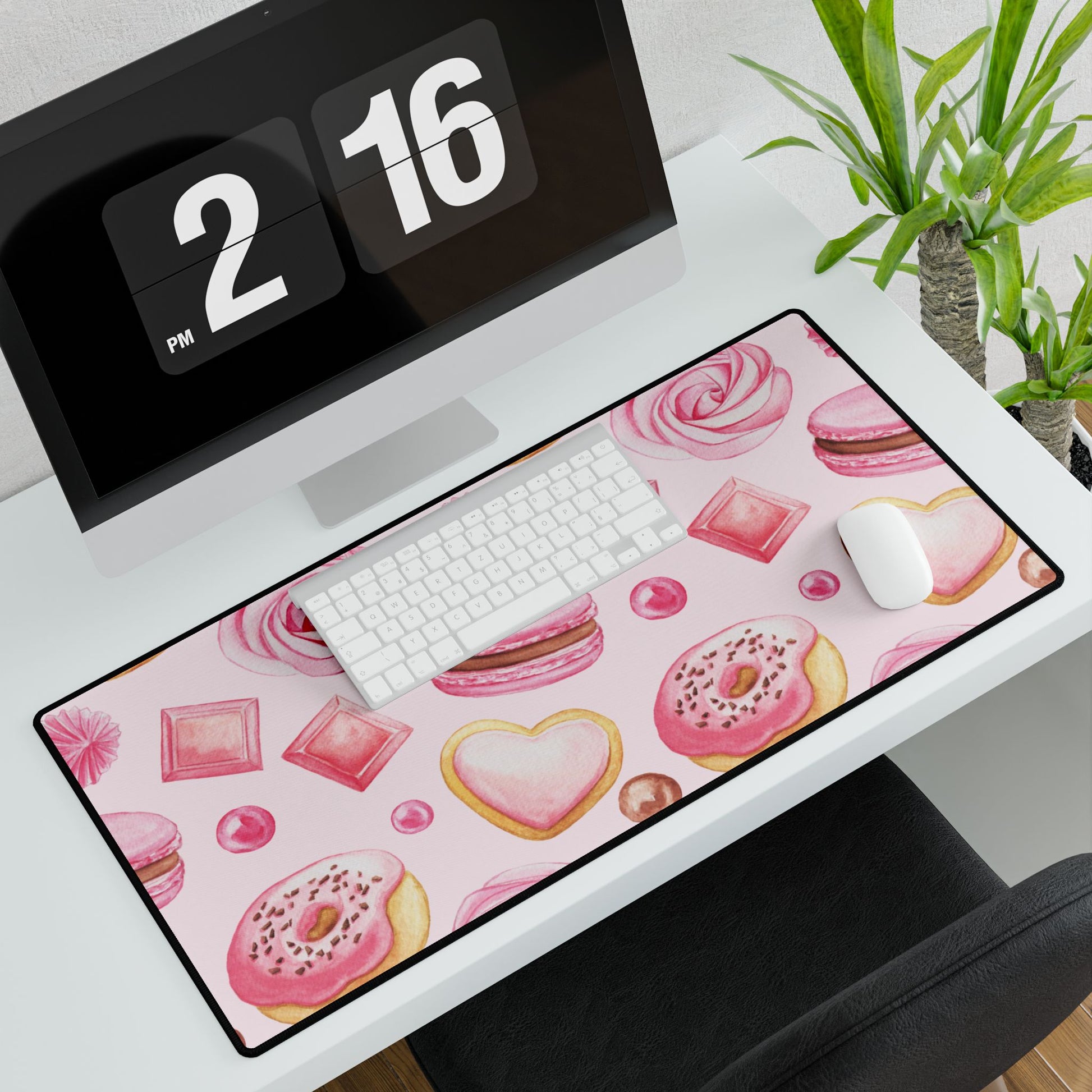 Pink Macaron Cookies Desk Mat