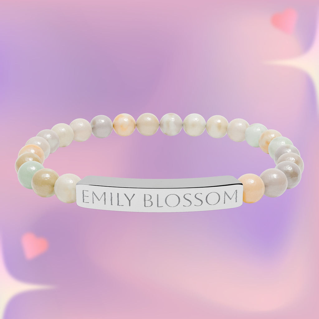 Personalized Natural Stone Bar Bracelet - Engraved with Name