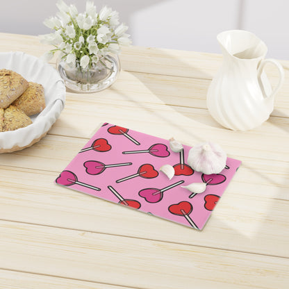 Heart Lollipops Glass Cutting Board