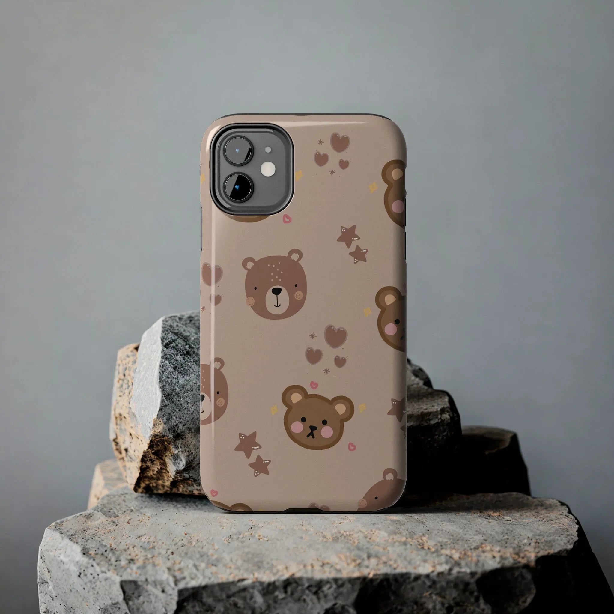 Boho Brown Bear Phone Case (Apple & Android) - Pink Sweetheart