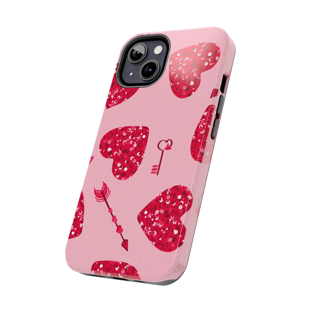 Sparkling Red Hearts Phone Case (Apple & Android) - Pink Sweetheart