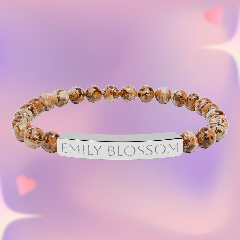 Personalized Natural Stone Bar Bracelet - Engraved with Name