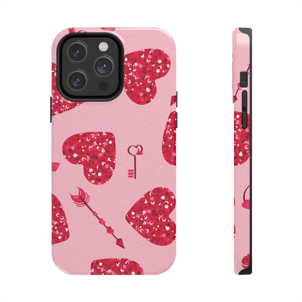 Sparkling Red Hearts Phone Case (Apple & Android) - Pink Sweetheart
