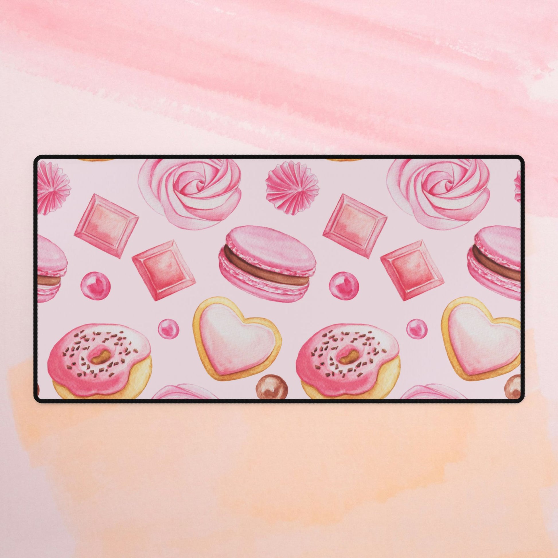 Pink Macaron Cookies Desk Mat