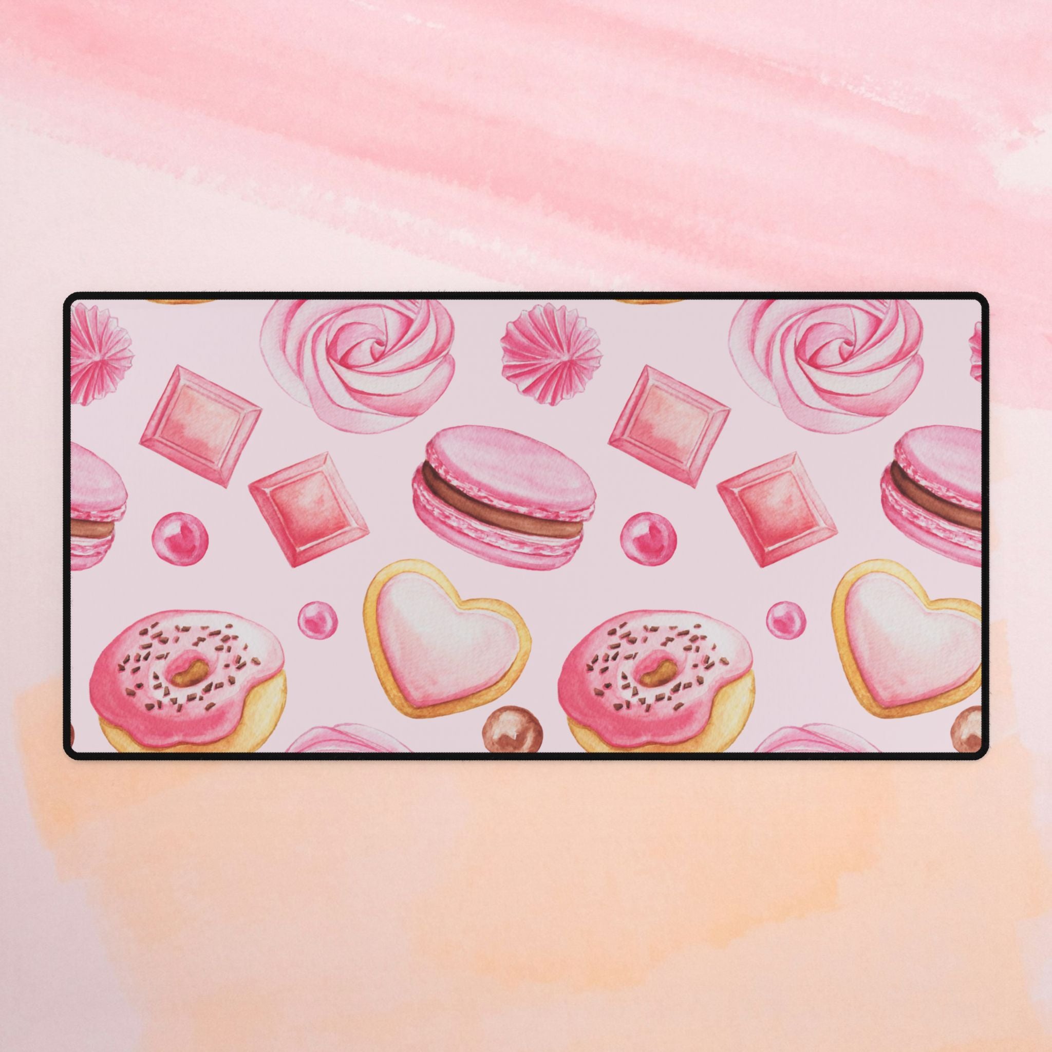 Pink Macaron Cookies Desk Mat