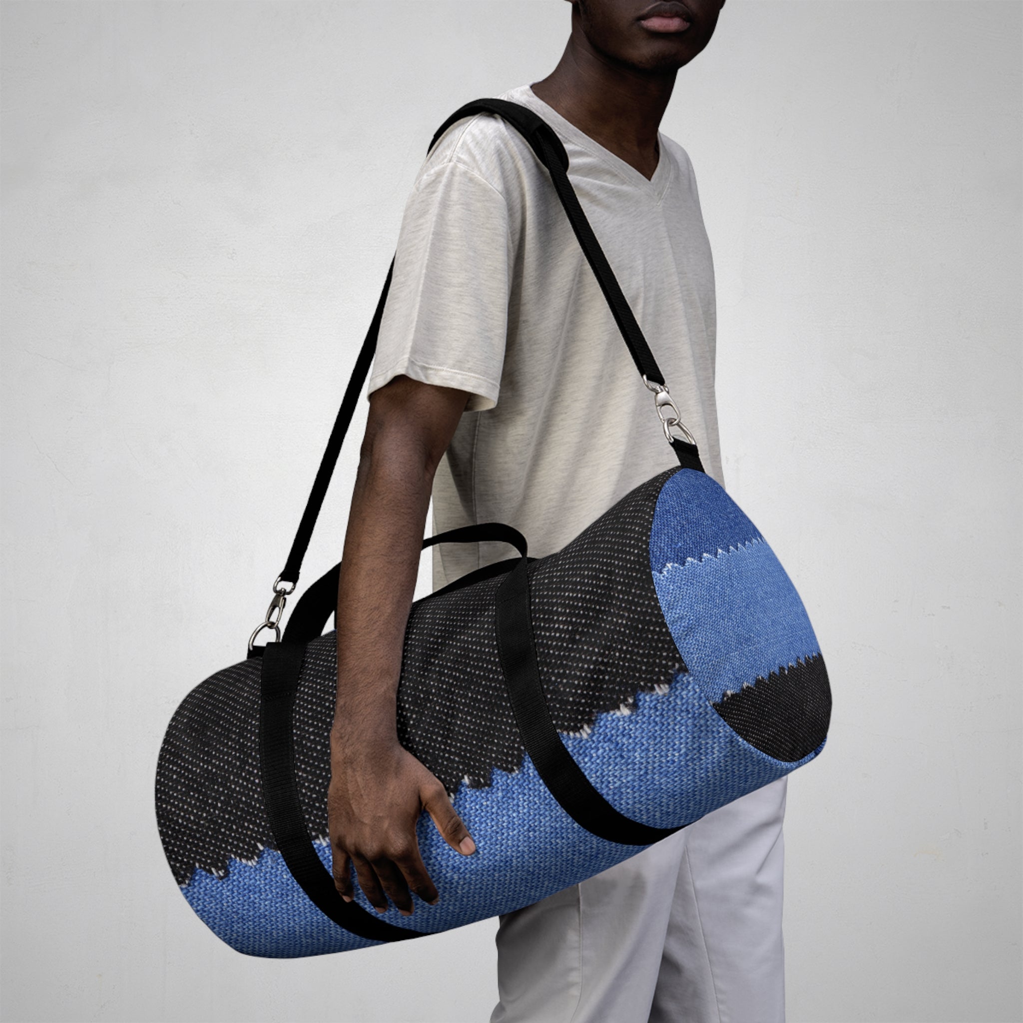 Blue Denim Print Duffel Bag