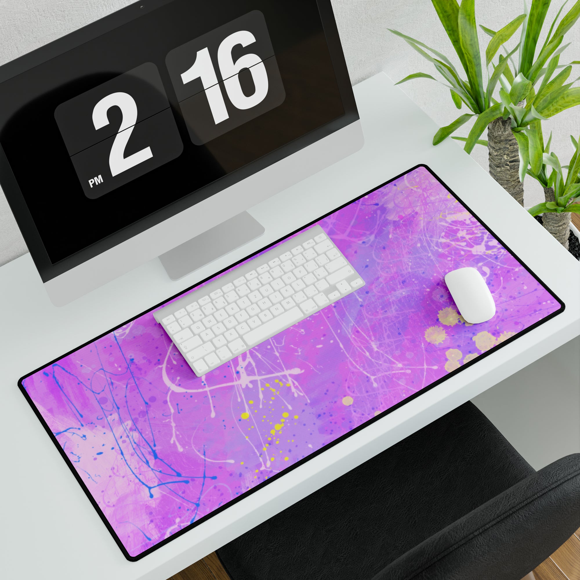 Purple Paint Splash Desk Mat