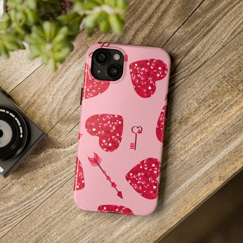 Sparkling Red Hearts Phone Case (Apple & Android) - Pink Sweetheart