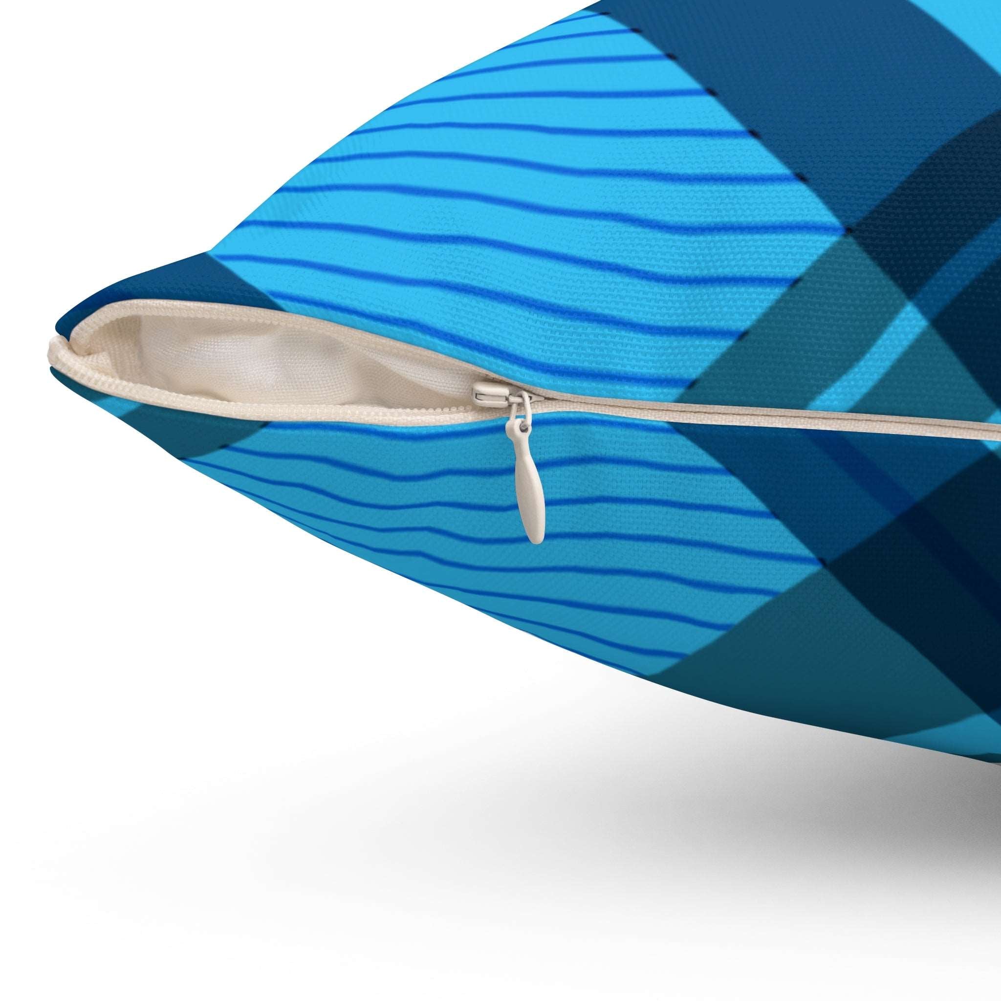 Blue Winter Plaid Square Pillow
