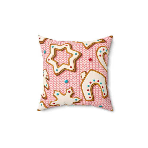 Baked Gingerbread Cookies Square Pillow - Pink Sweetheart