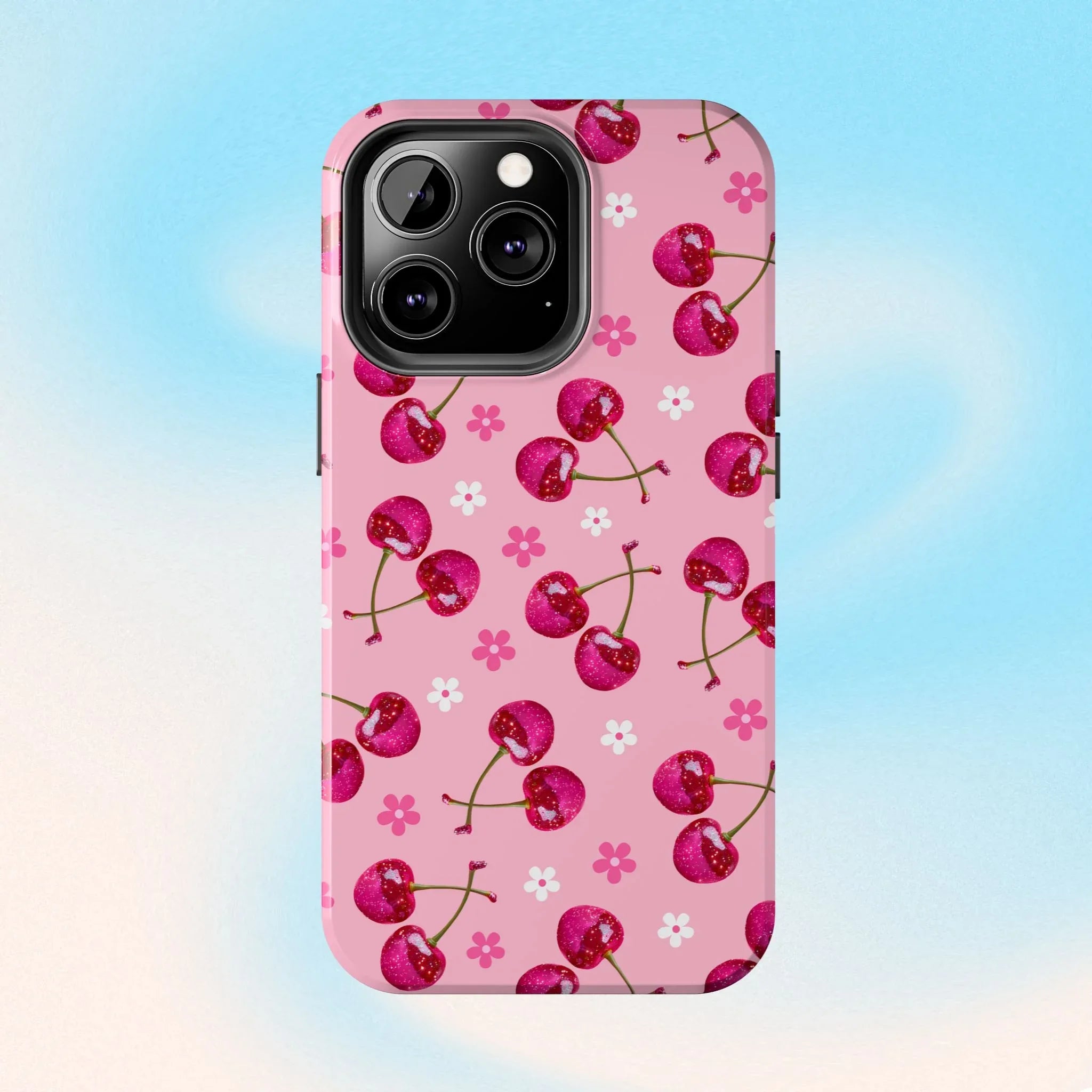 Pink Cherry Sparkle Pattern Tough Phone Case (Apple & Android) - Pink Sweetheart