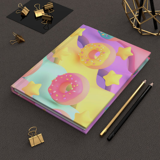 Cuaderno mate de tapa dura Kawaii de Donuts estrellados 