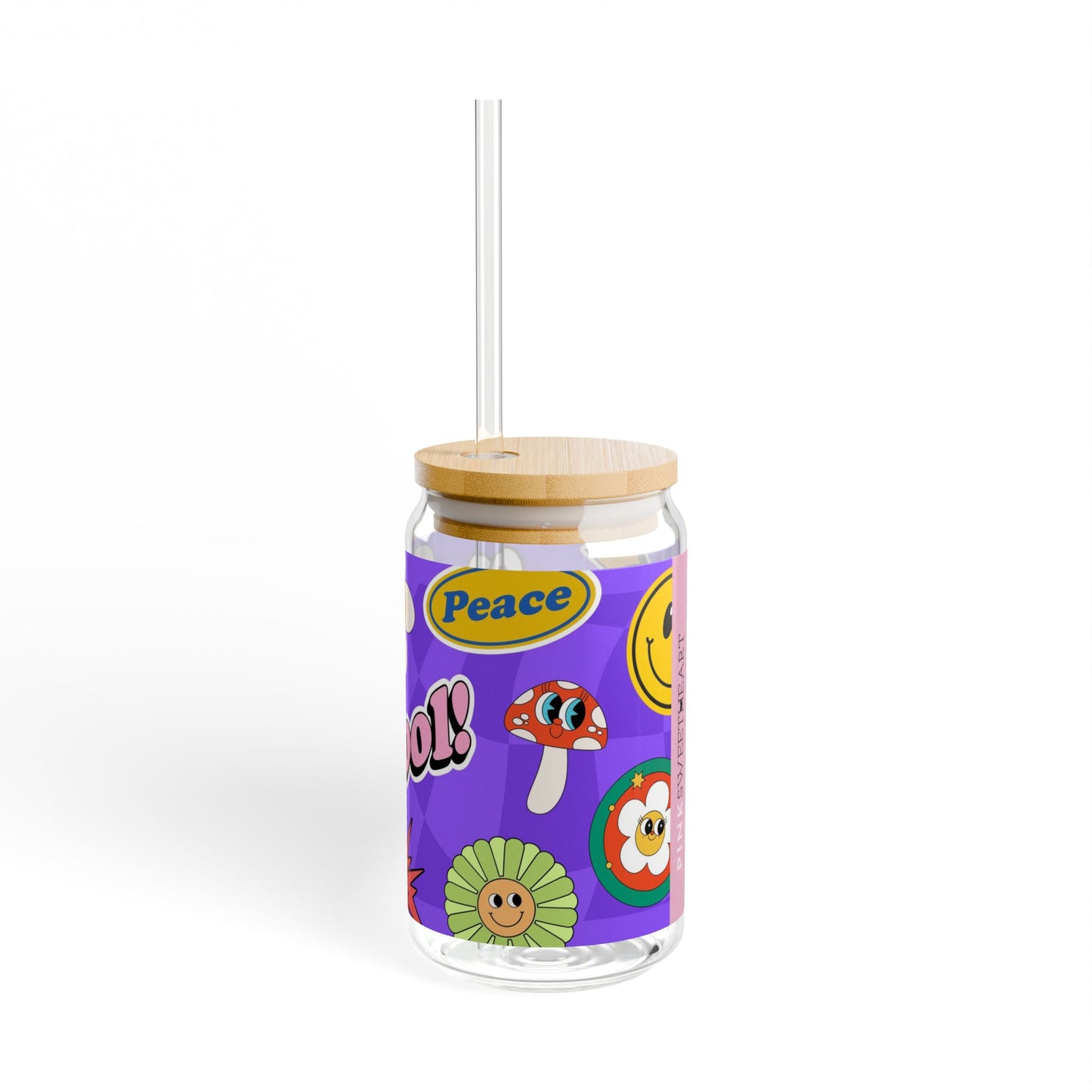 Retro Stickers Sipper Glass, 16oz