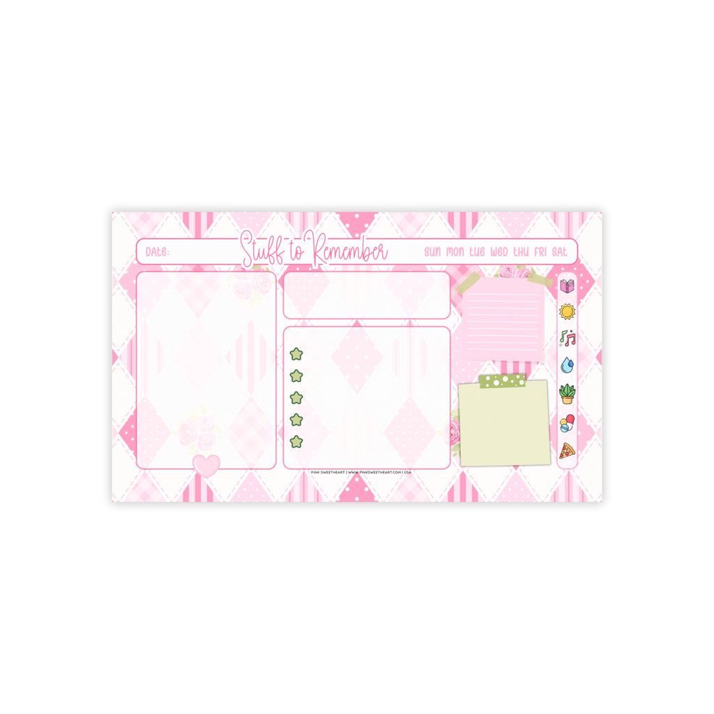 Pink Argyle Rose Sticky Note Pad