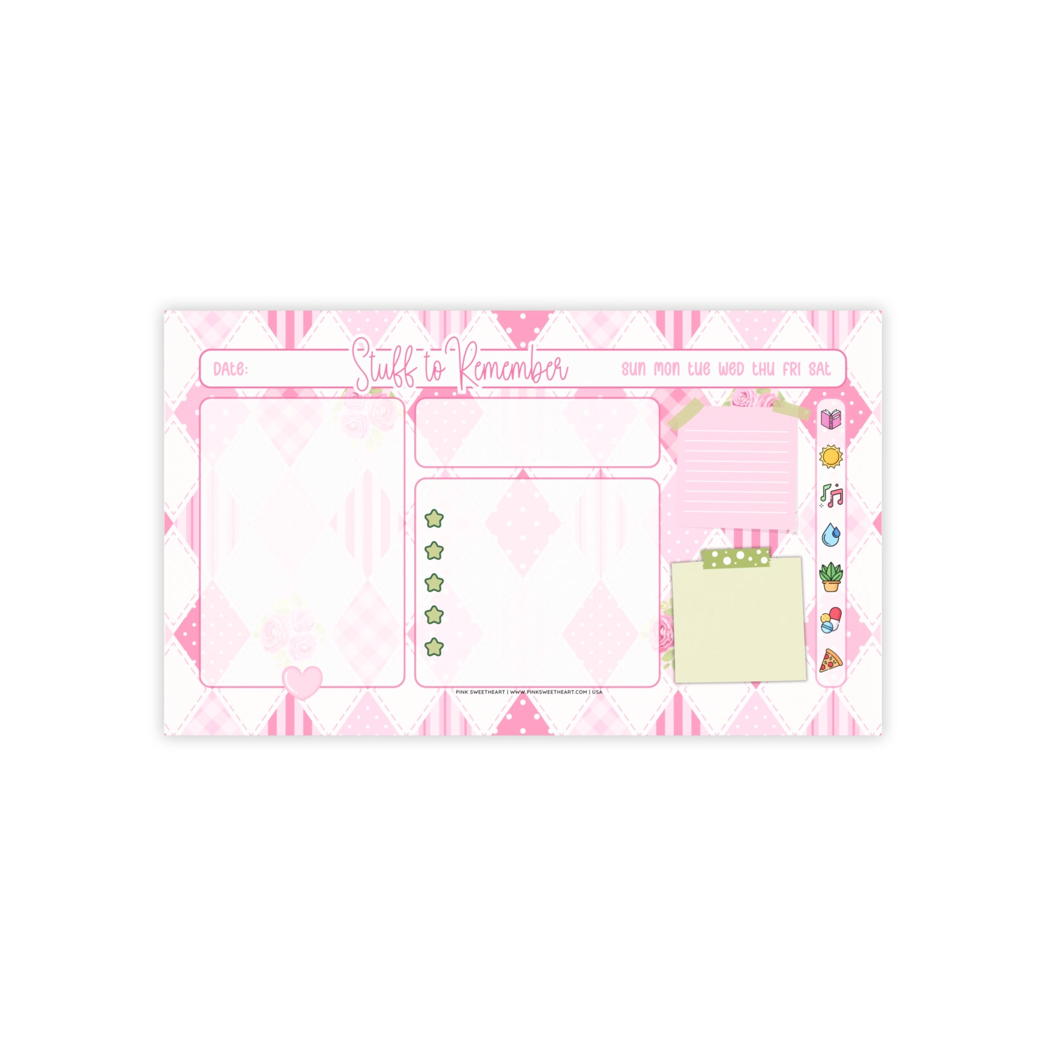 Pink Argyle Rose Sticky Note Pad