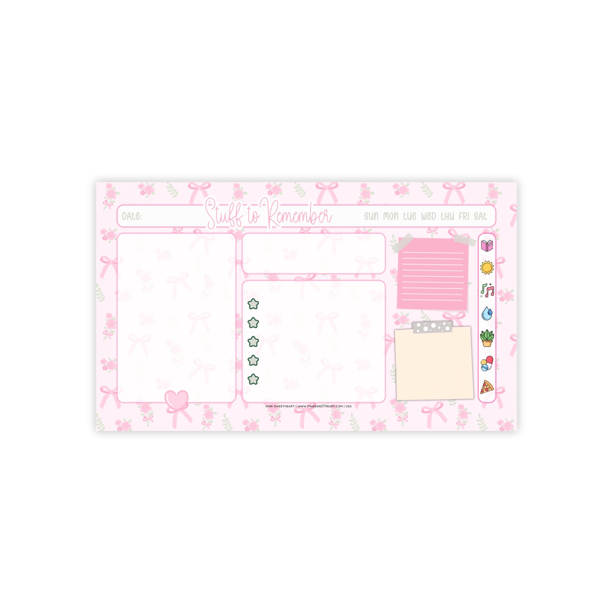 Pink Roses & Ribbons Sticky Note Pad