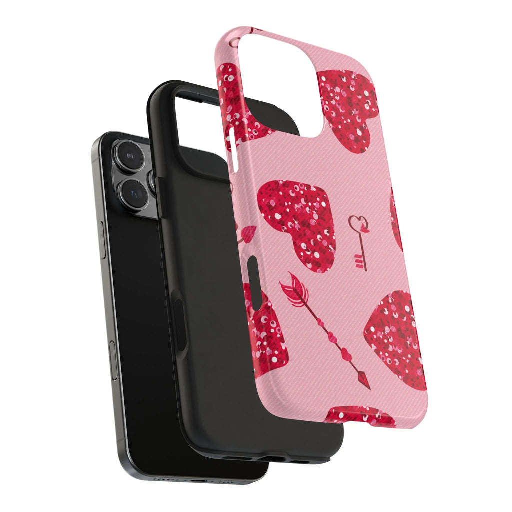 Sparkling Red Hearts Phone Case (Apple & Android) - Pink Sweetheart