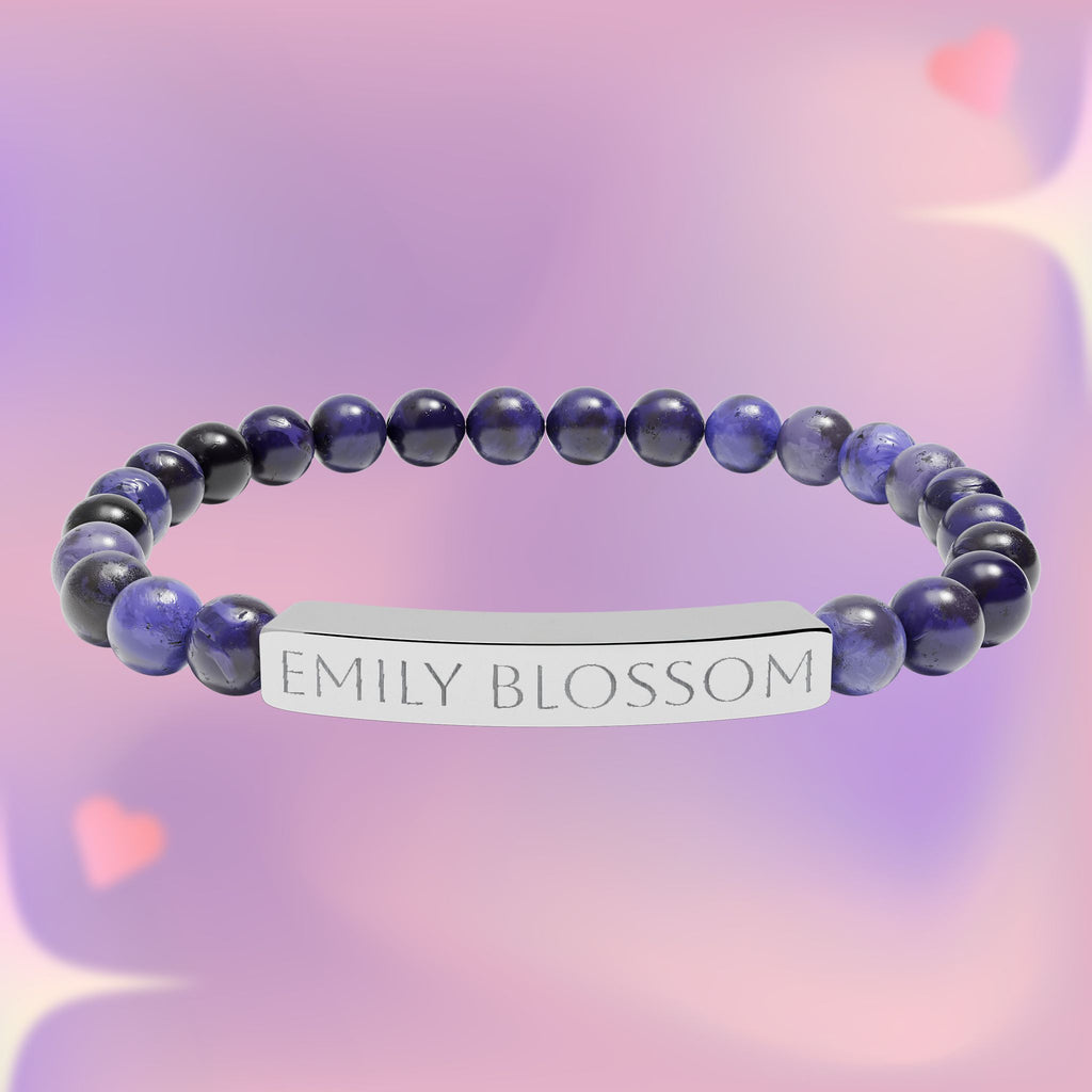 Personalized Natural Stone Bar Bracelet - Engraved with Name