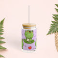 Happy Green Frog Sipper Glass, 16oz - Pink Sweetheart