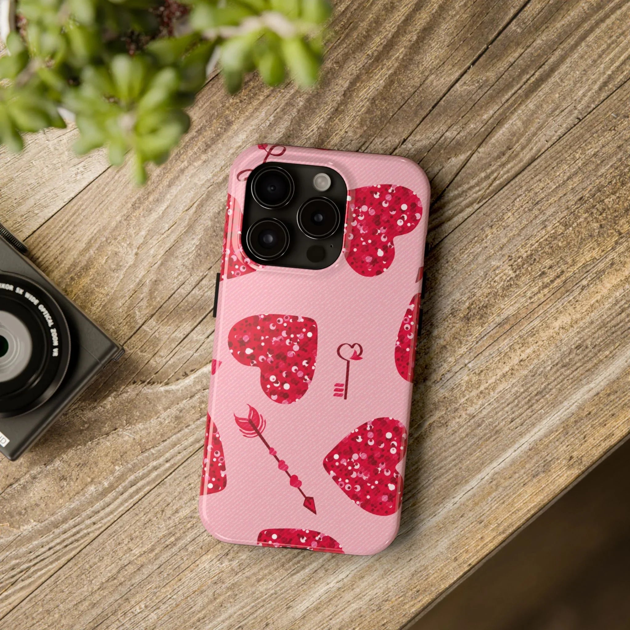 Sparkling Red Hearts Phone Case (Apple & Android) - Pink Sweetheart