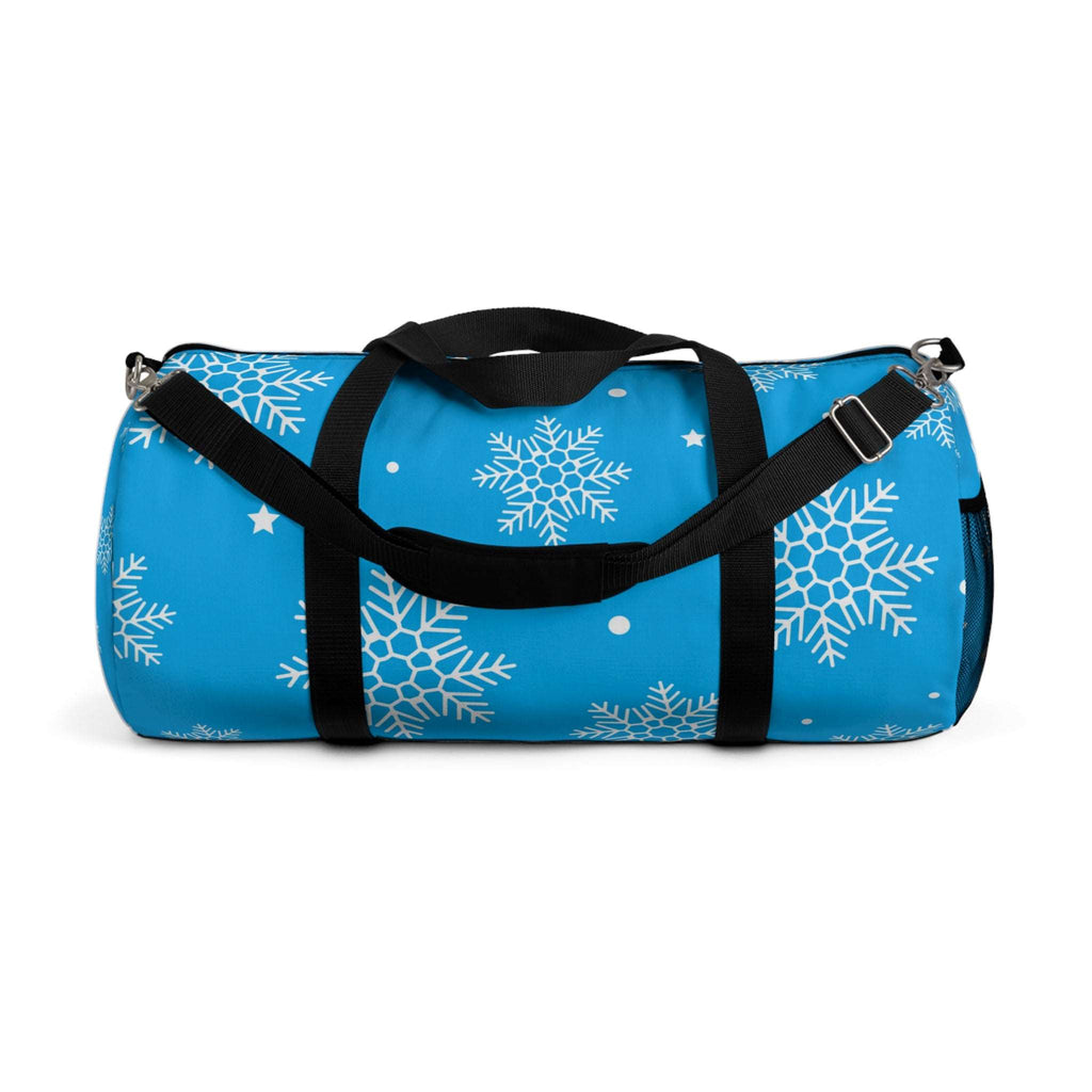 Blue Snowflake Winter Duffel Bag