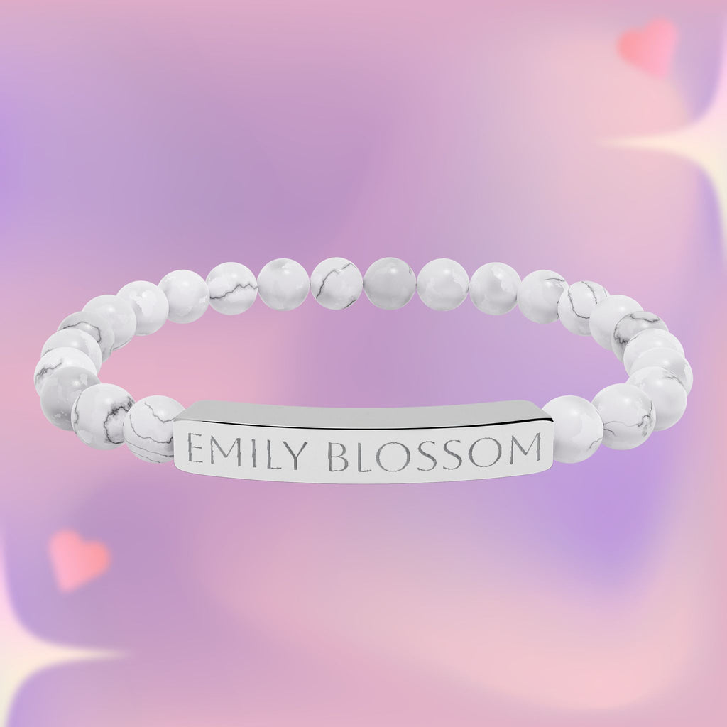 Personalized Natural Stone Bar Bracelet - Engraved with Name
