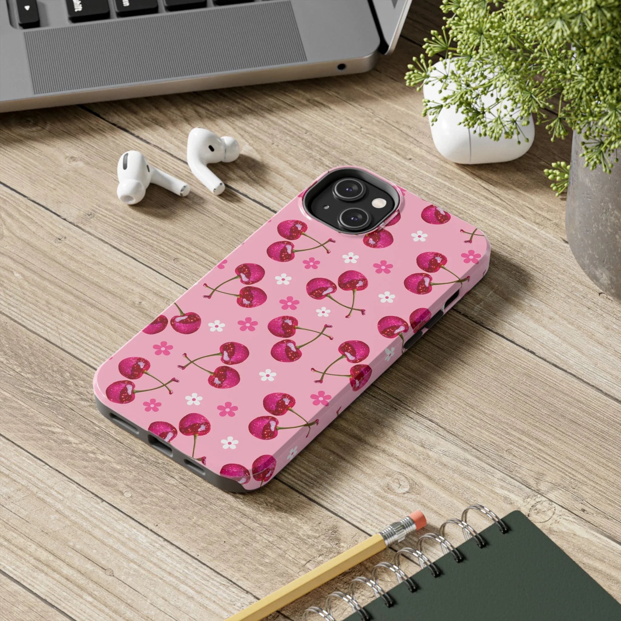 Pink Cherry Sparkle Pattern Tough Phone Case (Apple & Android) - Pink Sweetheart