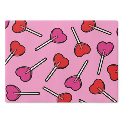 Heart Lollipops Glass Cutting Board