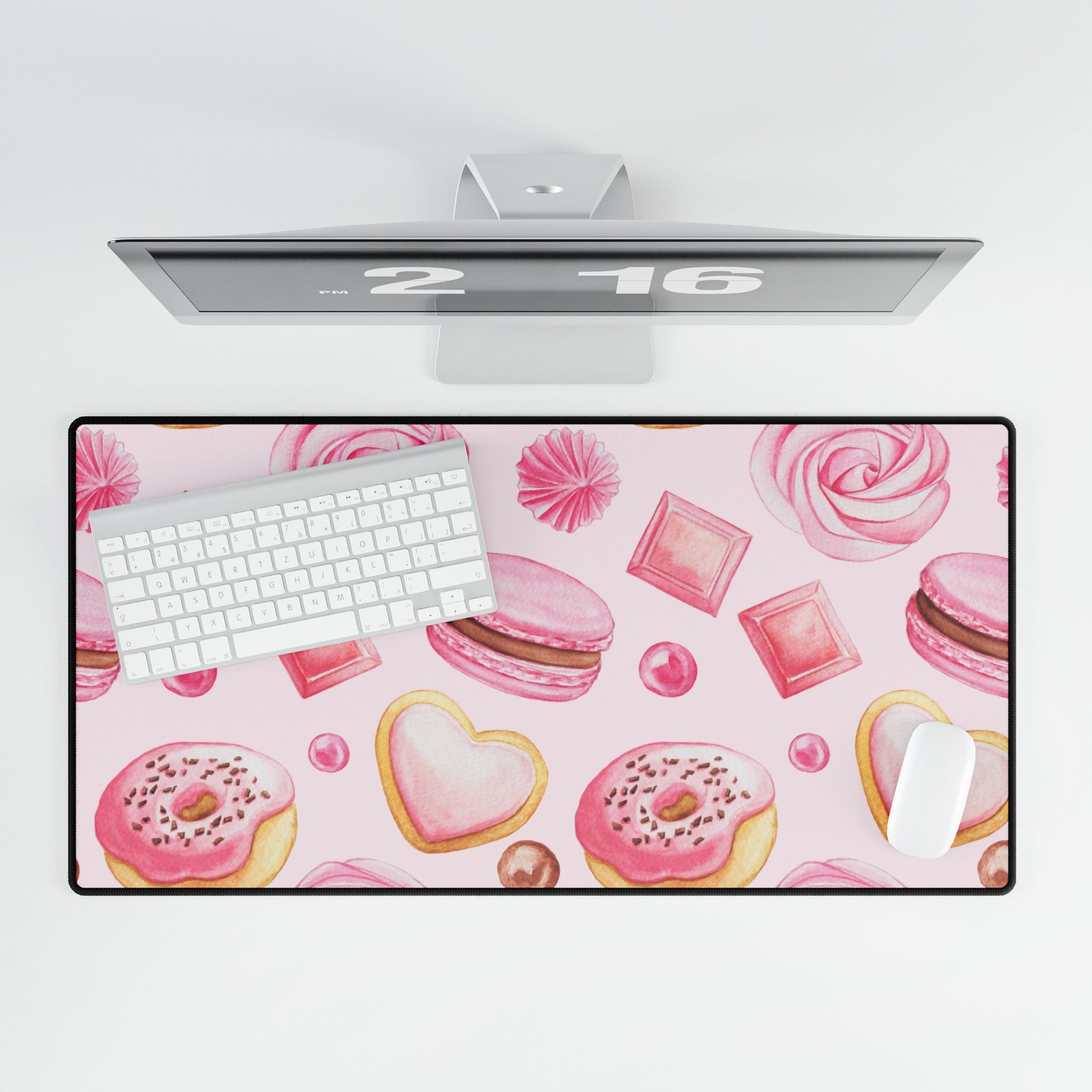 Pink Macaron Cookies Desk Mat