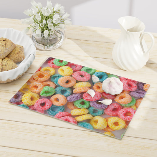 Fruity Cereal Loops Glass Cutting Board