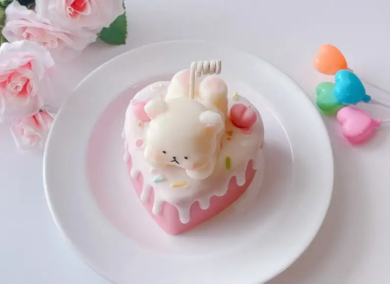 Cuddle Bear Strawberry Cake Mini Dessert Candle