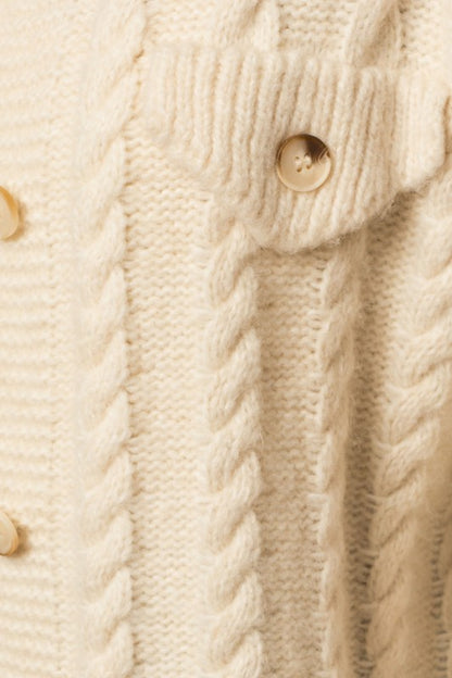 Collared Cable Knit Sweater Cardigan