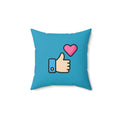 Social Media Thumbs Up Square Pillow - Teal - Pink Sweetheart