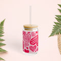 Scribbled Hearts Sipper Glass, 16oz - Pink Sweetheart