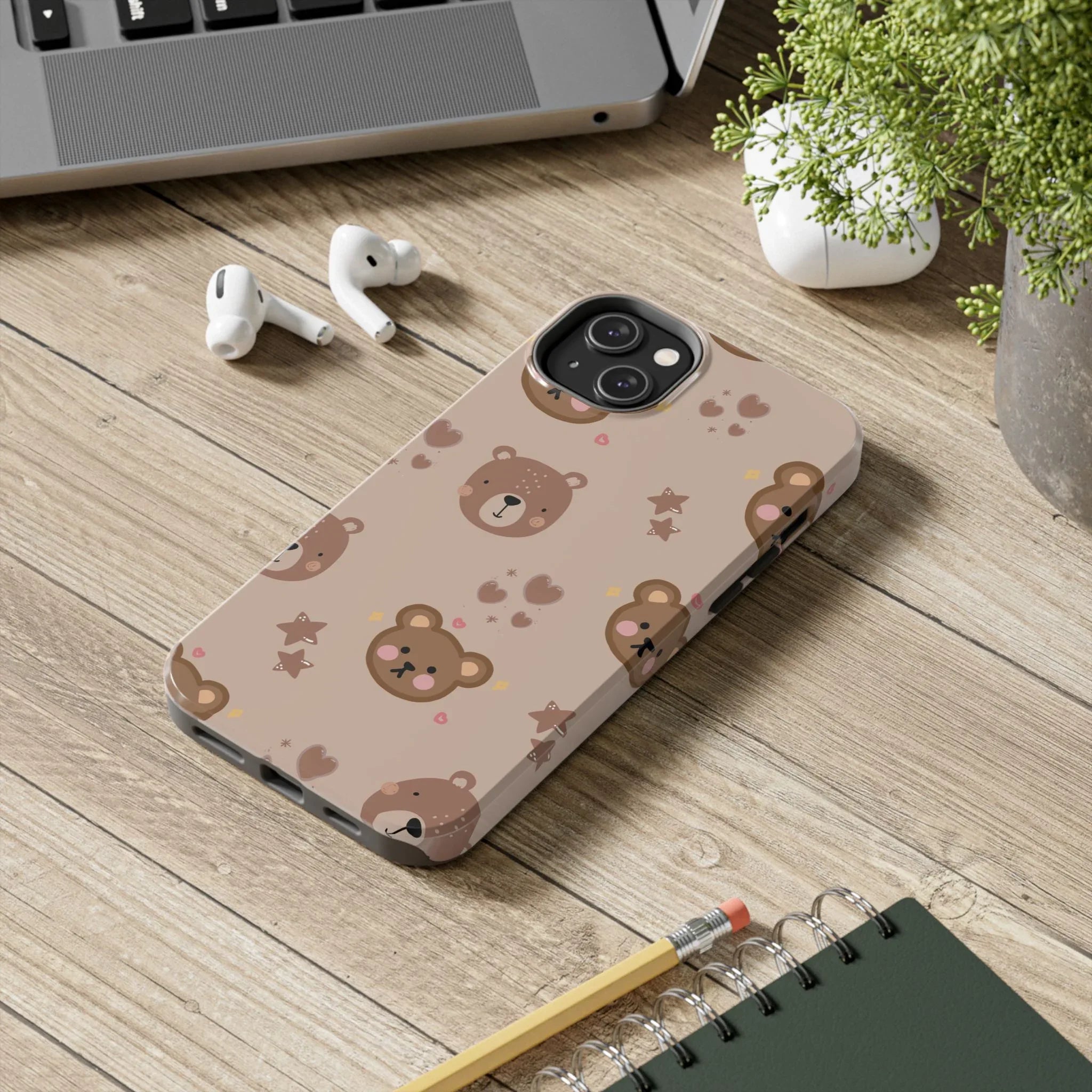 Boho Brown Bear Phone Case (Apple & Android) - Pink Sweetheart