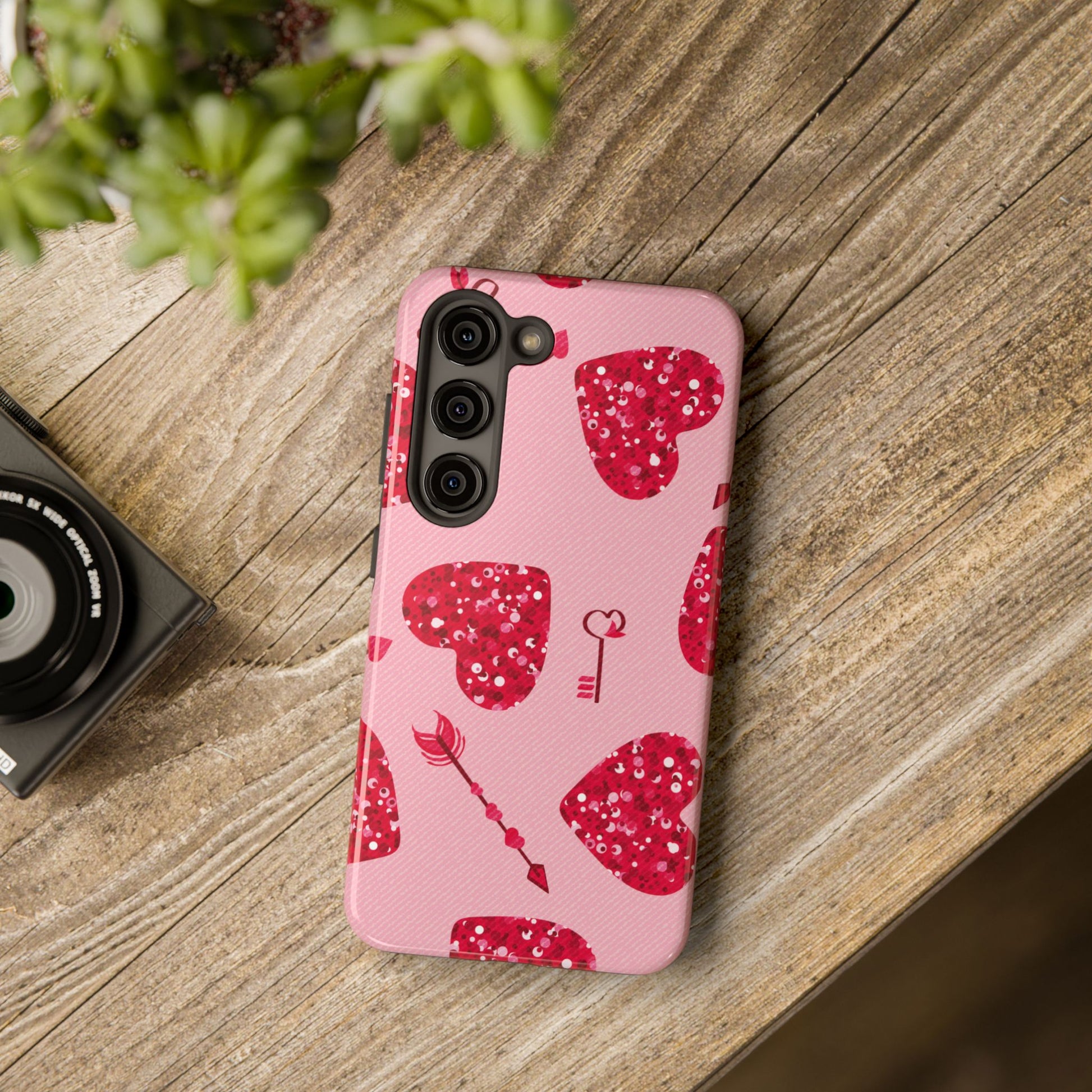 Sparkling Red Hearts Phone Case (Apple & Android)