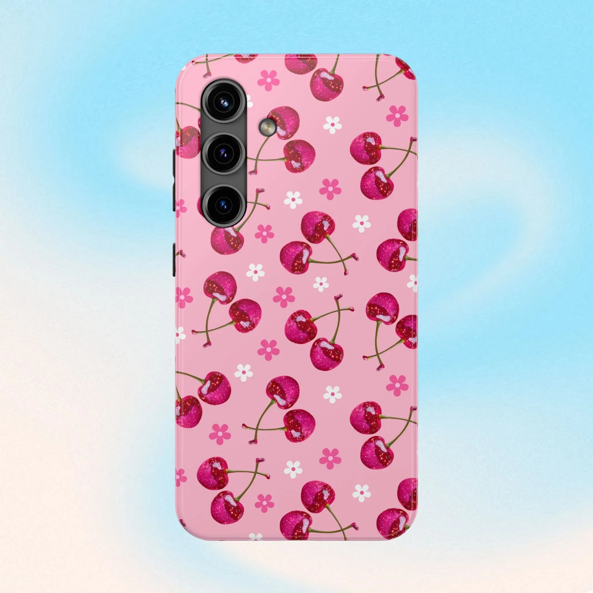 Pink Cherry Sparkle Pattern Tough Phone Case (Apple & Android) - Pink Sweetheart