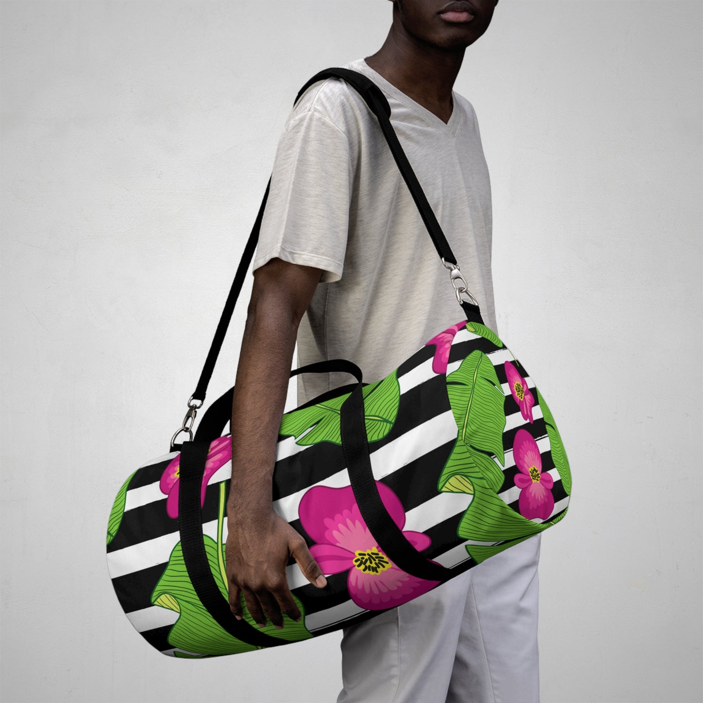 Striped Hibiscus Duffel Bag