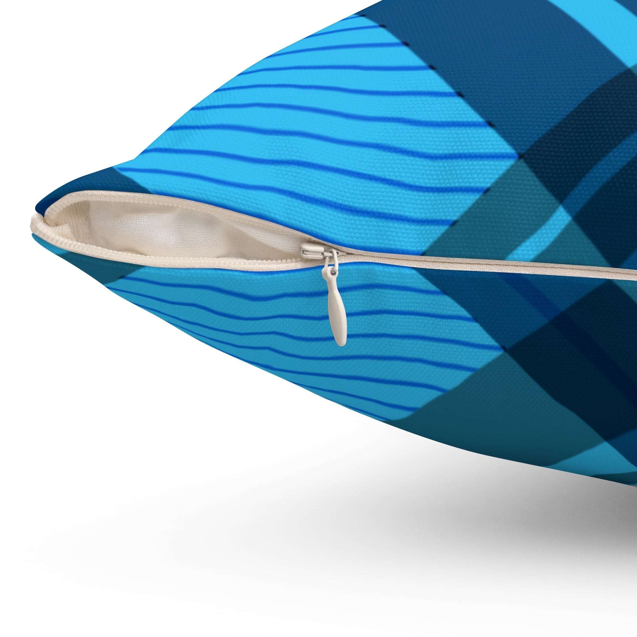 Blue Winter Plaid Square Pillow