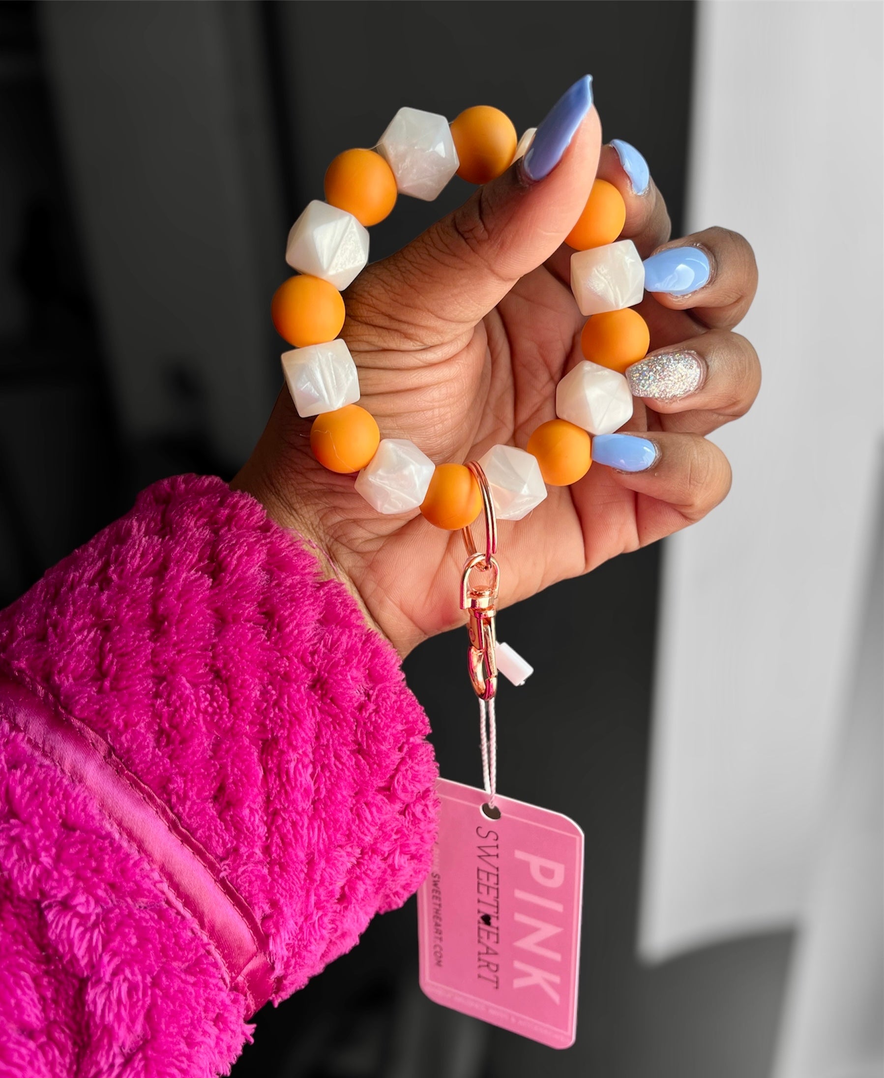 Pearl Hexagon Chunky Silicone Keychain