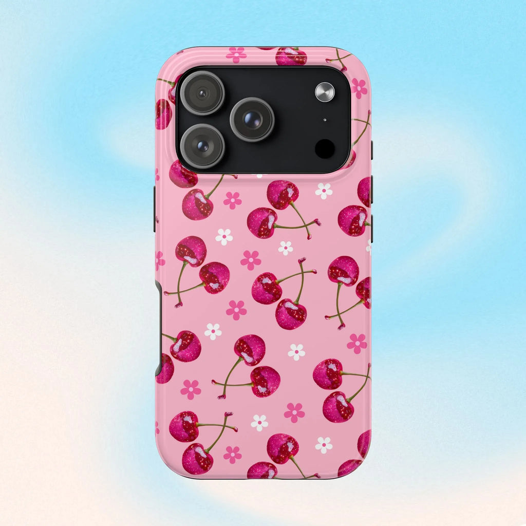 Pink Cherry Sparkle Pattern Tough Phone Case (Apple & Android) - Pink Sweetheart