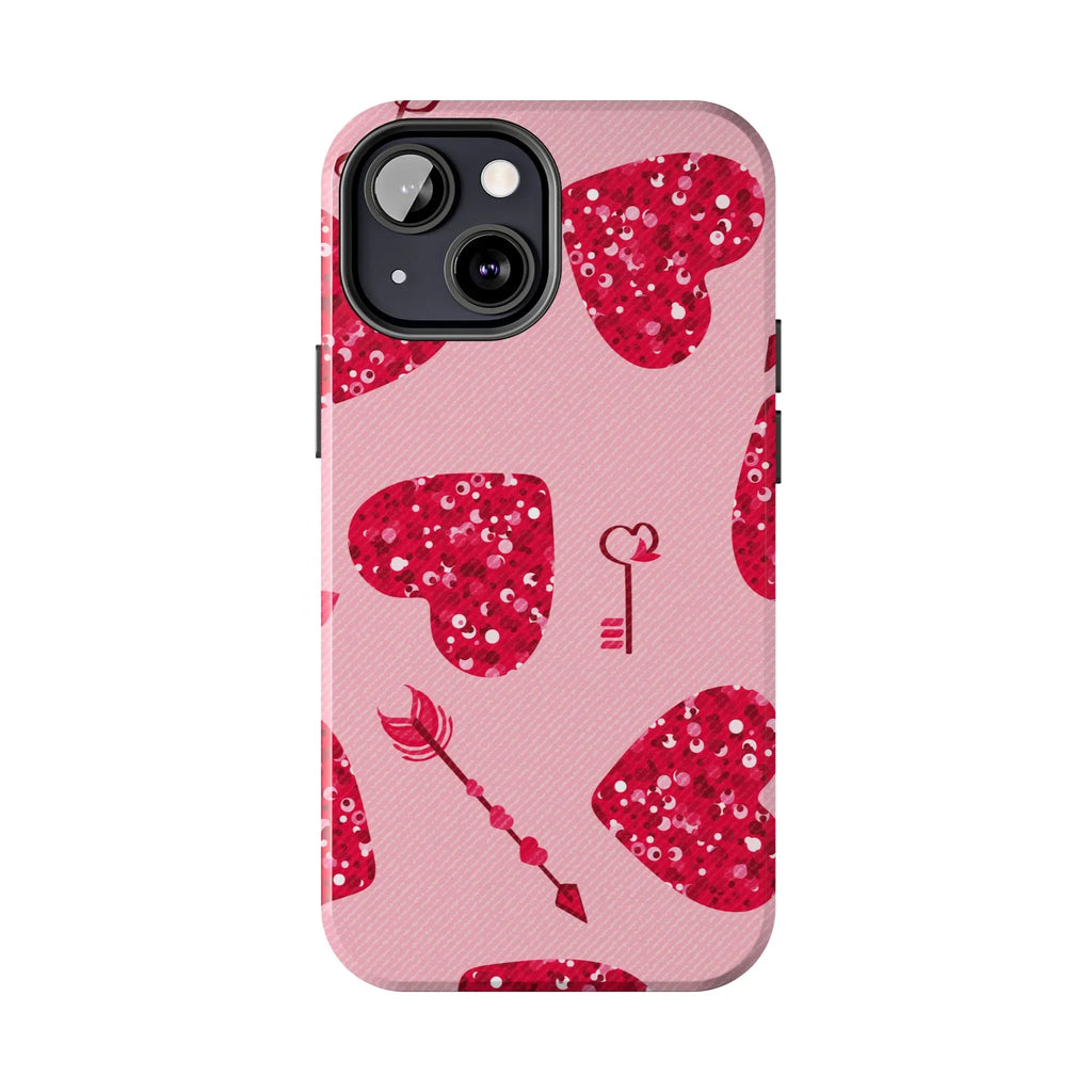 Sparkling Red Hearts Phone Case (Apple & Android) - Pink Sweetheart