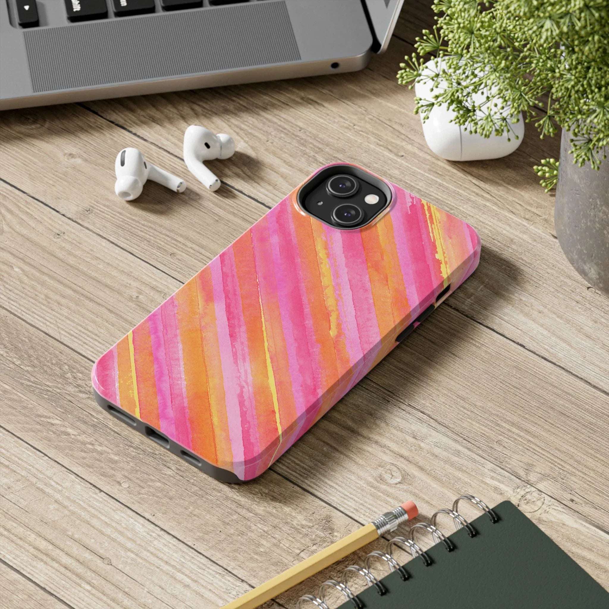Pink Lemon Stripes Phone Case (Apple & Android) - Pink Sweetheart