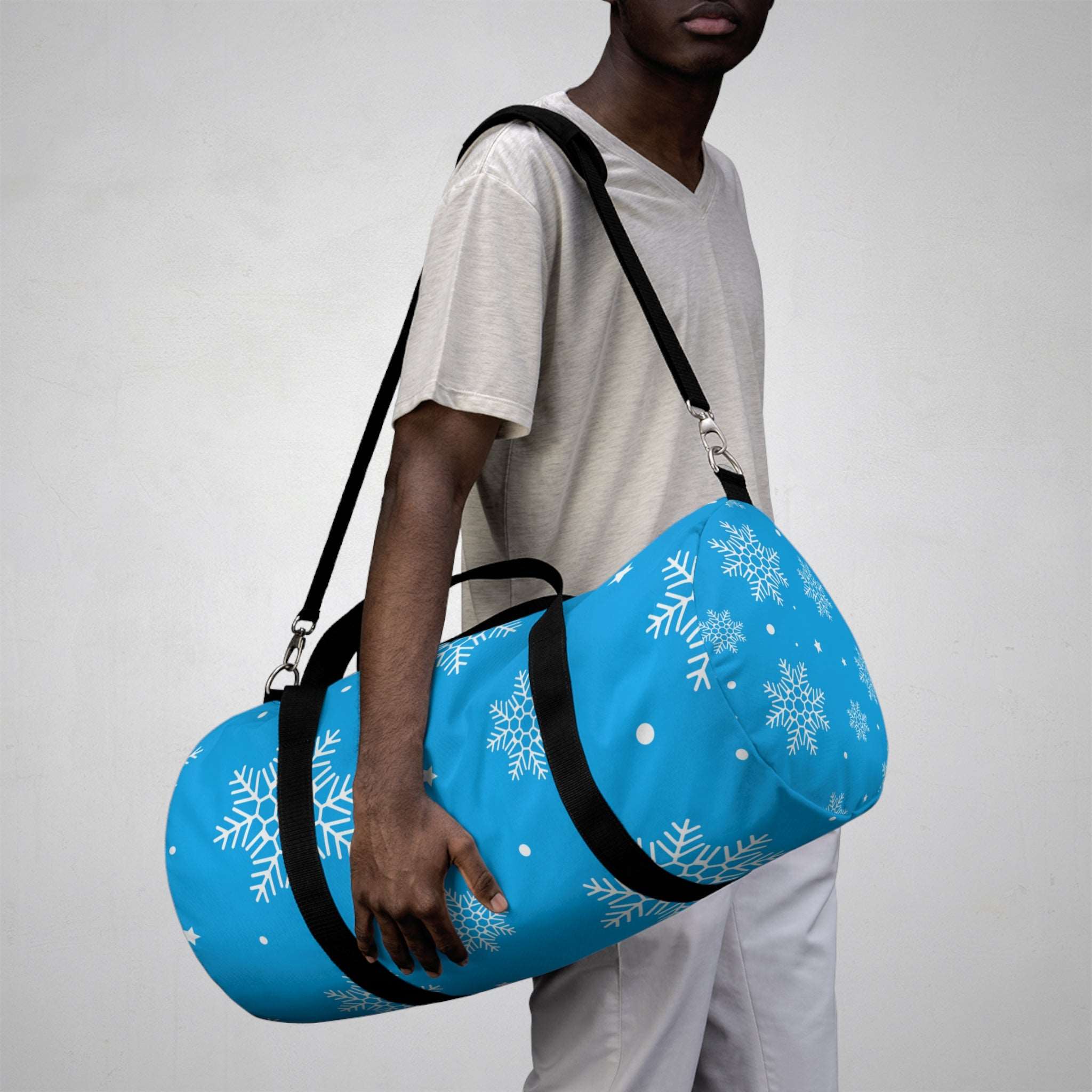 Blue Snowflake Winter Duffel Bag