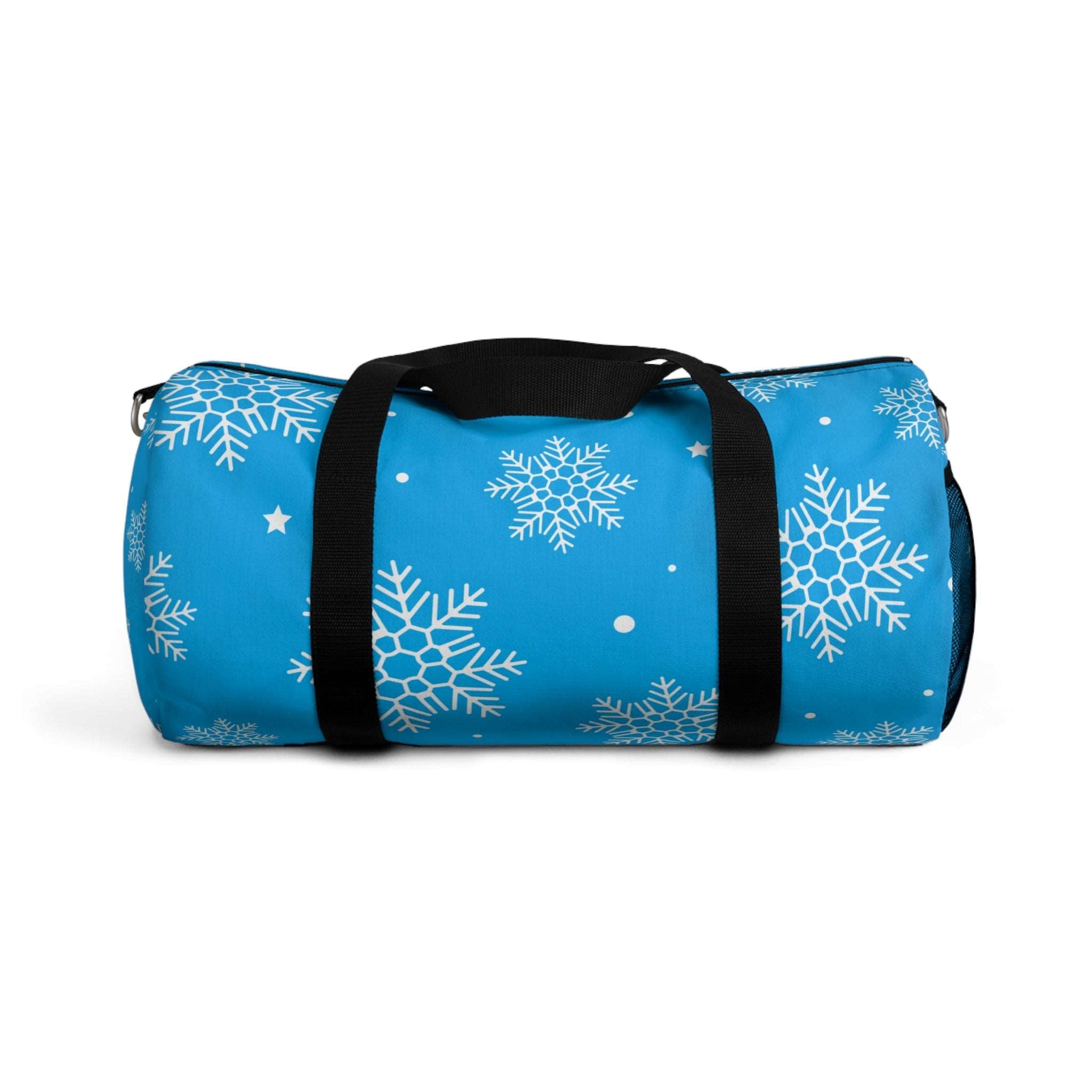Blue Snowflake Winter Duffel Bag