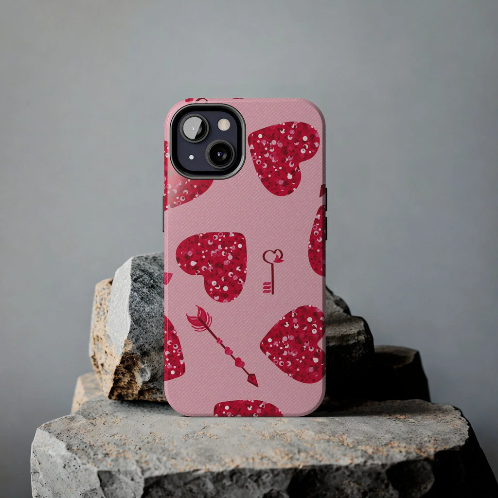 Sparkling Red Hearts Phone Case (Apple & Android) - Pink Sweetheart