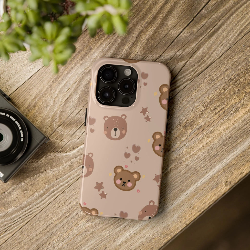 Boho Brown Bear Phone Case (Apple & Android) - Pink Sweetheart