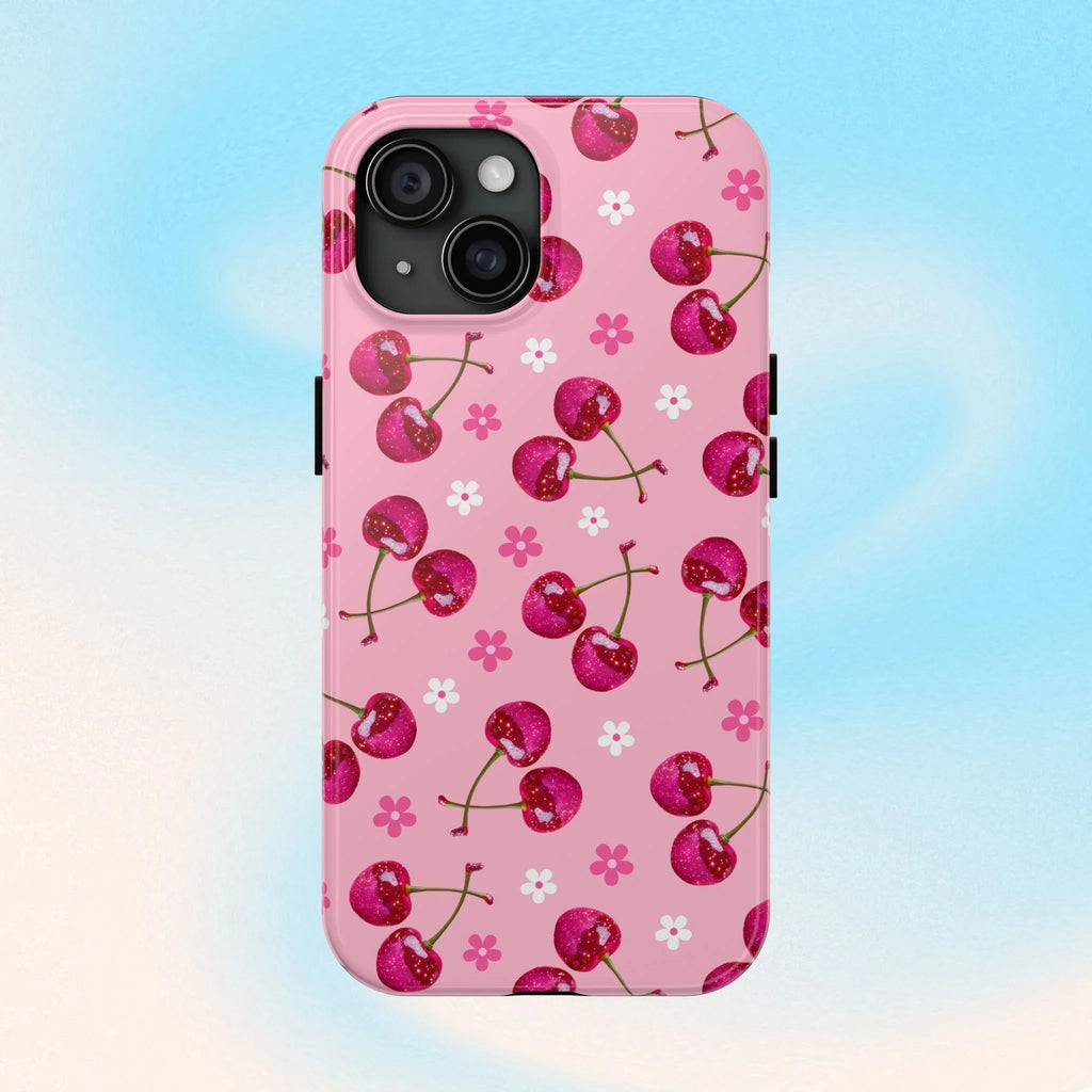 Pink Cherry Sparkle Pattern Tough Phone Case (Apple & Android) - Pink Sweetheart